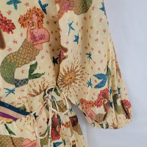 FARM RIO x ANTHROPOLOGIE Mermaid Print Wrap Mini Dress Womens MEDIUM - Picture 2 of 16